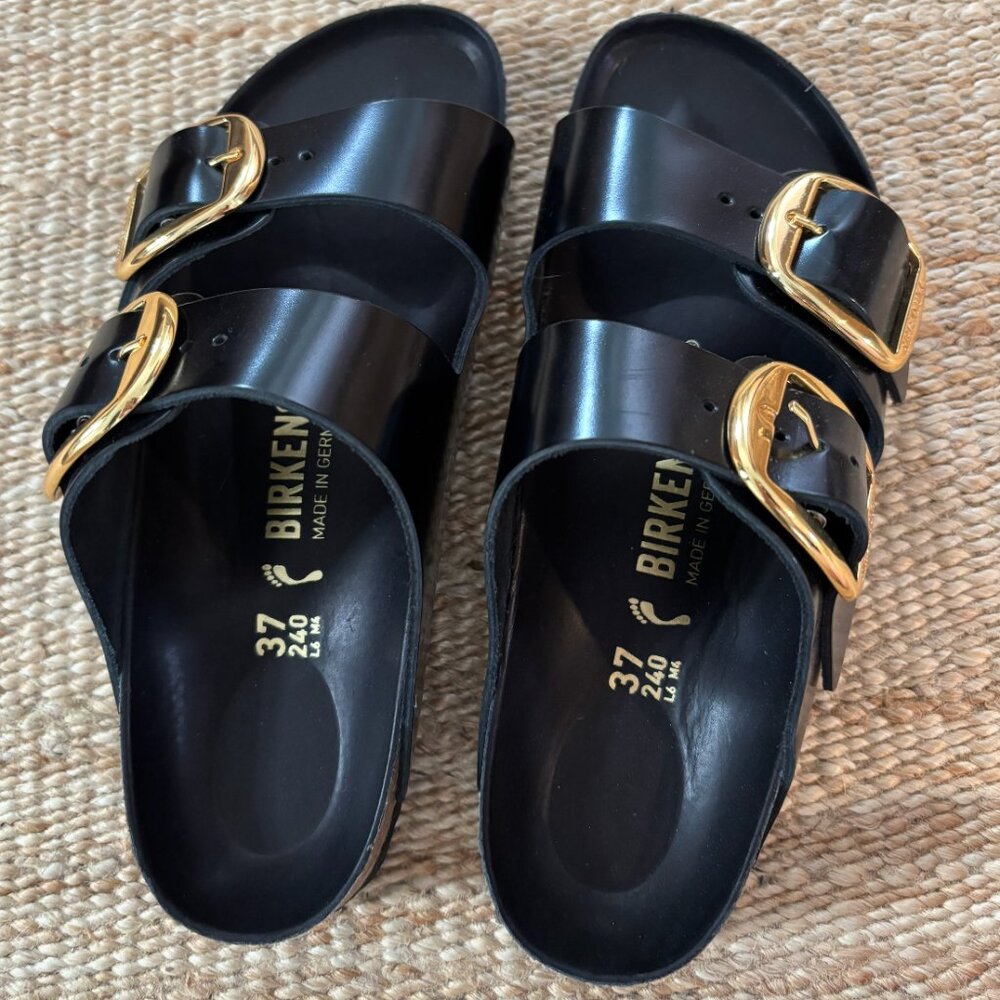 Arizona Big Buckle Slide High Shine Black (Women 7)